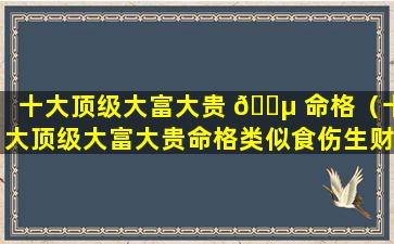 十大顶级大富大贵 🌵 命格（十大顶级大富大贵命格类似食伤生财）